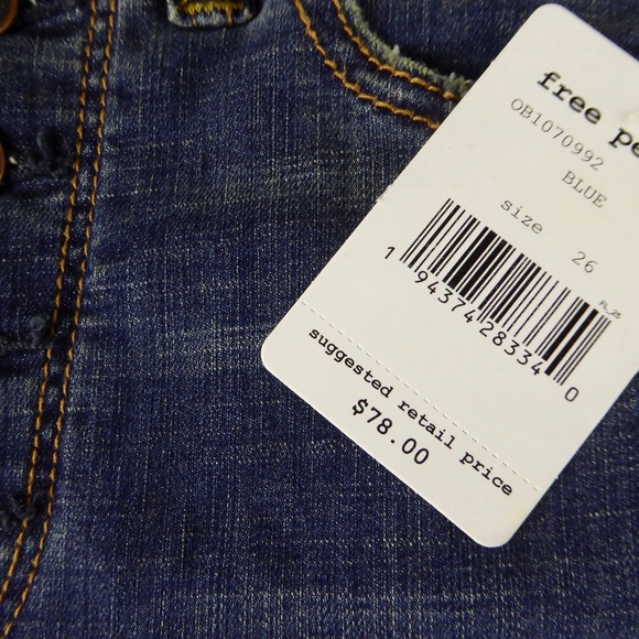 Free People Cotton Stretch Denim Button Front Frayed Hem Bell Bottom Jeans NWT - Picture 5 of 9
